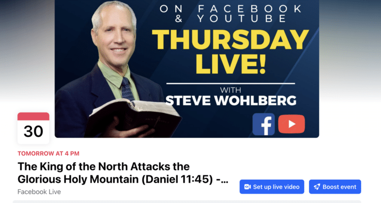 Next WHM Thursday Live (Nov. 30): Attack from the King of the North. Daniel 11:45